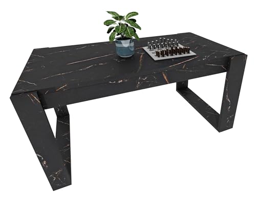 möbelkap Couchtisch | Moderner Wohnzimmertisch im Retro Loft Design | Stabiler & Kratzfester Sofatisch mit Pflegeleichter Oberfläche | Vielseitig für Wohnzimmer, Büro & Loft | Marmor Gold/Schwarz von möbelkap