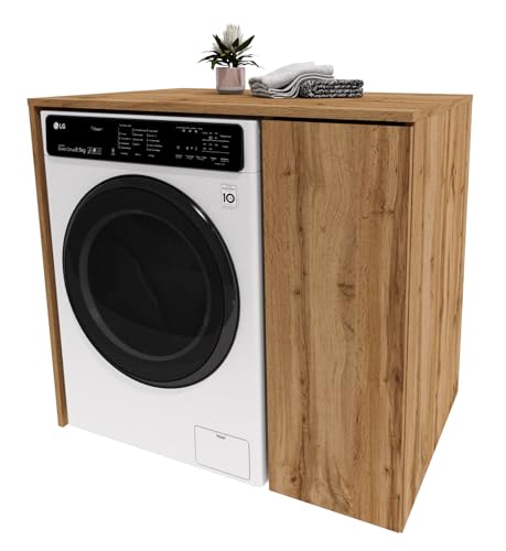 möbelkap Waschmaschinenumbauschrank für Waschmaschine, Eiche Wotan – Praktischer Badschrank Badezimmer Regal 96×88,5×66 cm aus laminierter Platte mit ABS-Kanten, platzsparend & stabil von möbelkap