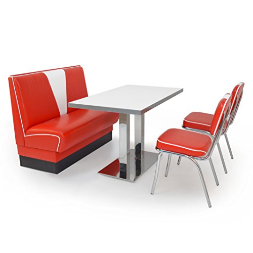 möbelland24 American Diner Sitzgruppe: Sitzbank V 120cm + Diner Tisch + 2X Retro Stuhl von möbelland24