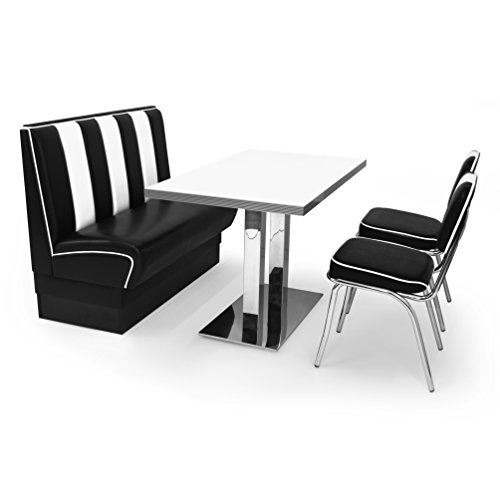 möbelland24 American Diner Sitzgruppe: Sitzbank Viber2 120cm + Diner Tisch + 2X Retro Stuhl von möbelland24