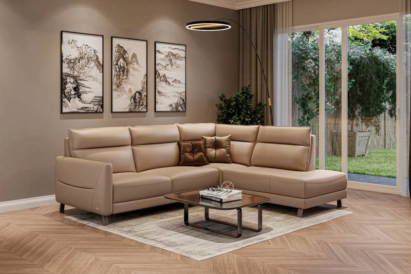 moebeloutlet.de Ecksofa Ecksofa Leder Rom Taupe / Rechts, Elektrische Relaxfunktion von moebeloutlet.de