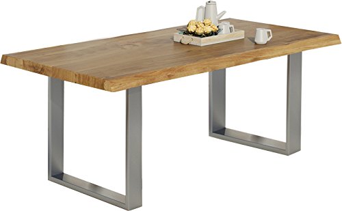 moebelstore24 Baumkanten-Esstisch Eiche massiv 200 x 100cm Chromfarbenes U-Profil Füße von moebelstore24