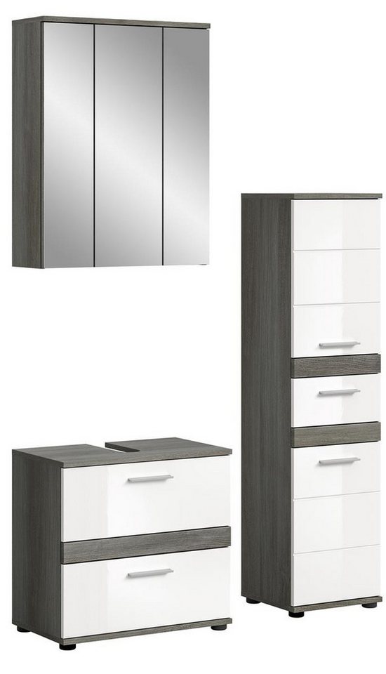 möbelvita Badezimmer-Set Breeze Badkombination B/H/T 110x191x34 in Rauchsilber, (1x WBU, 1x Spiegelschrank, 1x Midischrank) von möbelvita