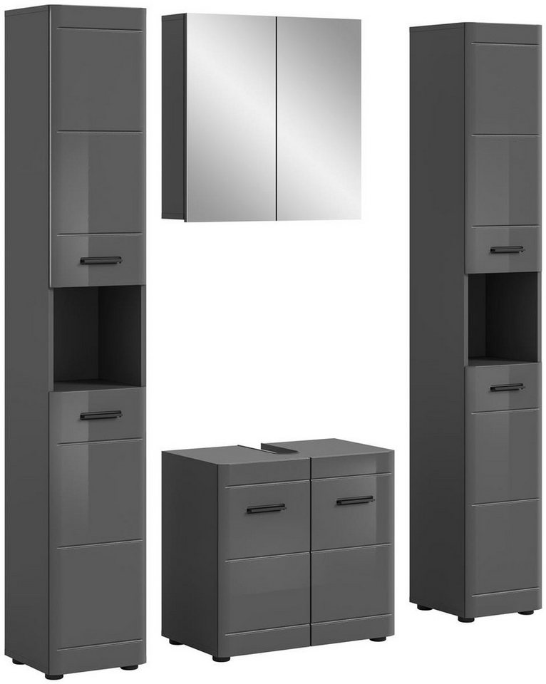 möbelvita Badezimmer-Set Gentle Badkombination B/H/T 150x190x34 in grau, (1x Hochschrank, 1x WBU, 1x Spiegelschrank, 1x Hochschrank) von möbelvita