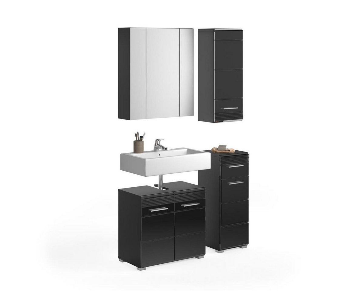möbelvita Badezimmer-Set Luca Badkombination B/H/T 105x182x34 in schwarz, (1x WBU, 1x Spiegelschrank, 1x Standschrank, 1x Hängeschrank) von möbelvita