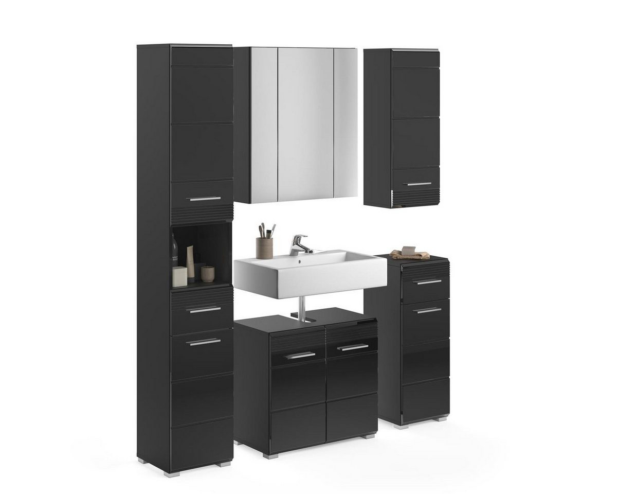möbelvita Badezimmer-Set Luca Badkombination B/H/T 150x182x34 in schwarz, (1x Hochschrank, 1x WBU, 1x Spiegelschrank, 1x Standschr. 1x Hängeschr) von möbelvita