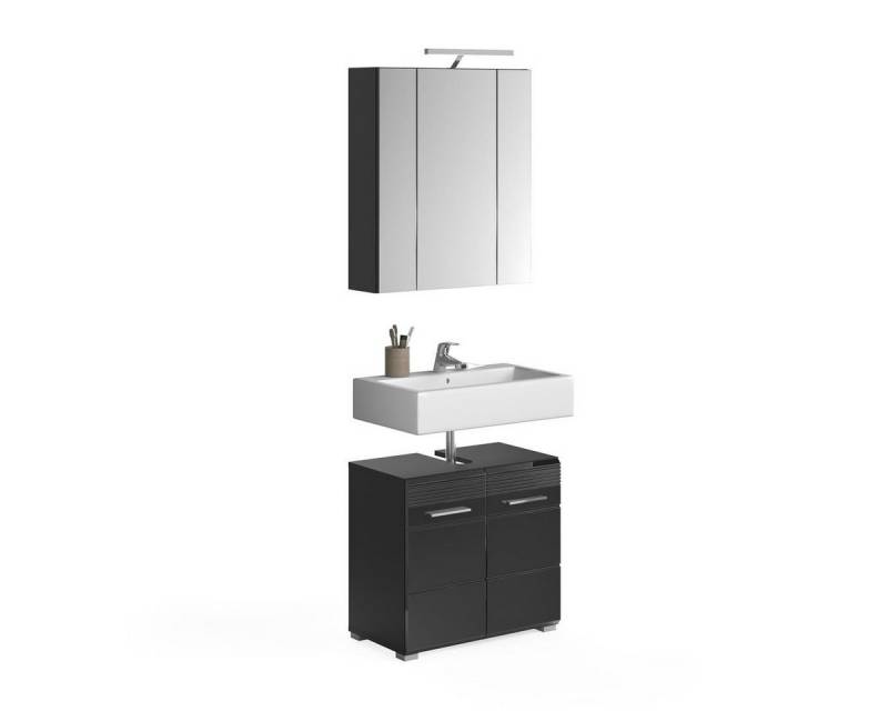 möbelvita Badezimmer-Set Luca Badkombination inkl. Beleuchtung B/H/T 60x182x34 in schwarz, (1x Waschbeckenunterschrank, 1x Spiegelschrank, 1x Badaufsatzleuchte) von möbelvita