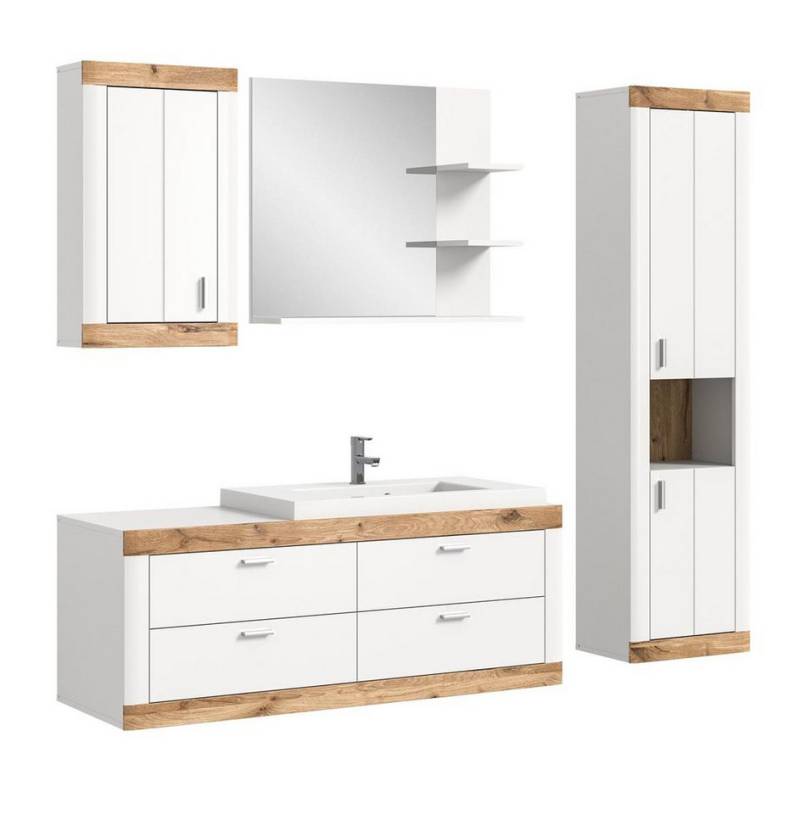 möbelvita Badezimmer-Set Rio Badkombination B/H/T 192x172 192x48 in weiß, (1x Hängeschrank 1x WBU 1x Aufsatzwachbecken 1x Spiegel 1x Hängeschrank) von möbelvita