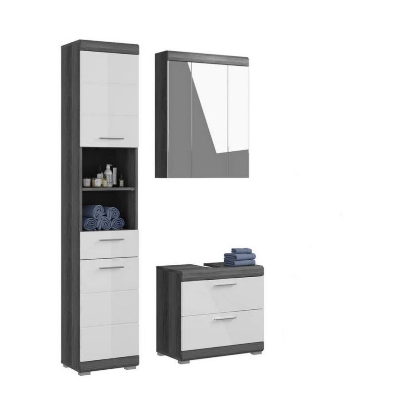 möbelvita Badezimmer-Set Vista Badkombination B/H/T 112x191x34 in Rauchsilber, (1x Hochschrank, 1x Waschbeckenunterschrank, 1x Spiegelschrank) von möbelvita