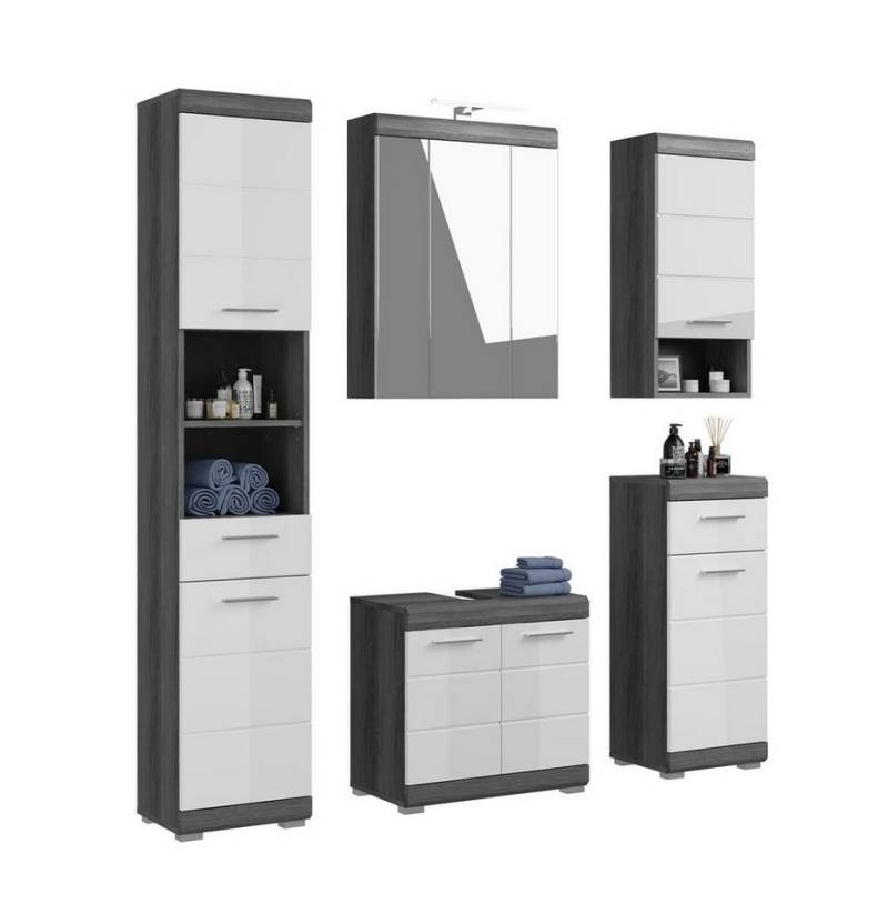 möbelvita Badezimmer-Set Vista Badkombination B/H/T 164x191x34 in Rauchsilber, (1 Hochschra. 1 WBU 1 Spiegelschra. 1 Standschra. 1 Hängeschra. 1 Bele) von möbelvita