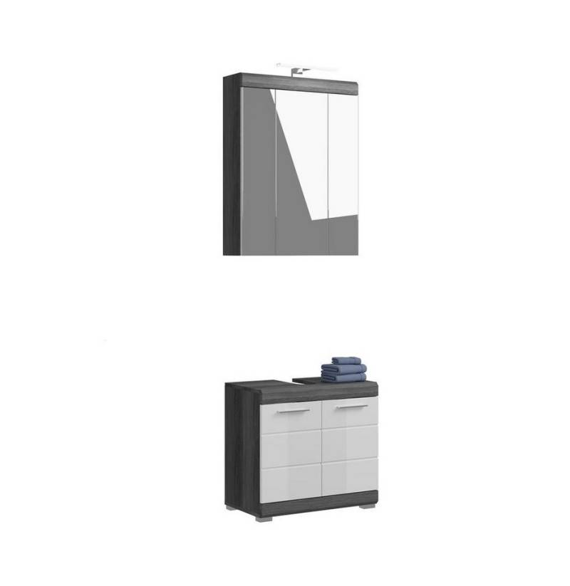möbelvita Badezimmer-Set Vista Badkombination B/H/T 60x191x34 in Rauchsilber, (1x Waschbeckenunterschrank, 1x Spiegelschrank, 1x Badaufsatzleuchte) von möbelvita
