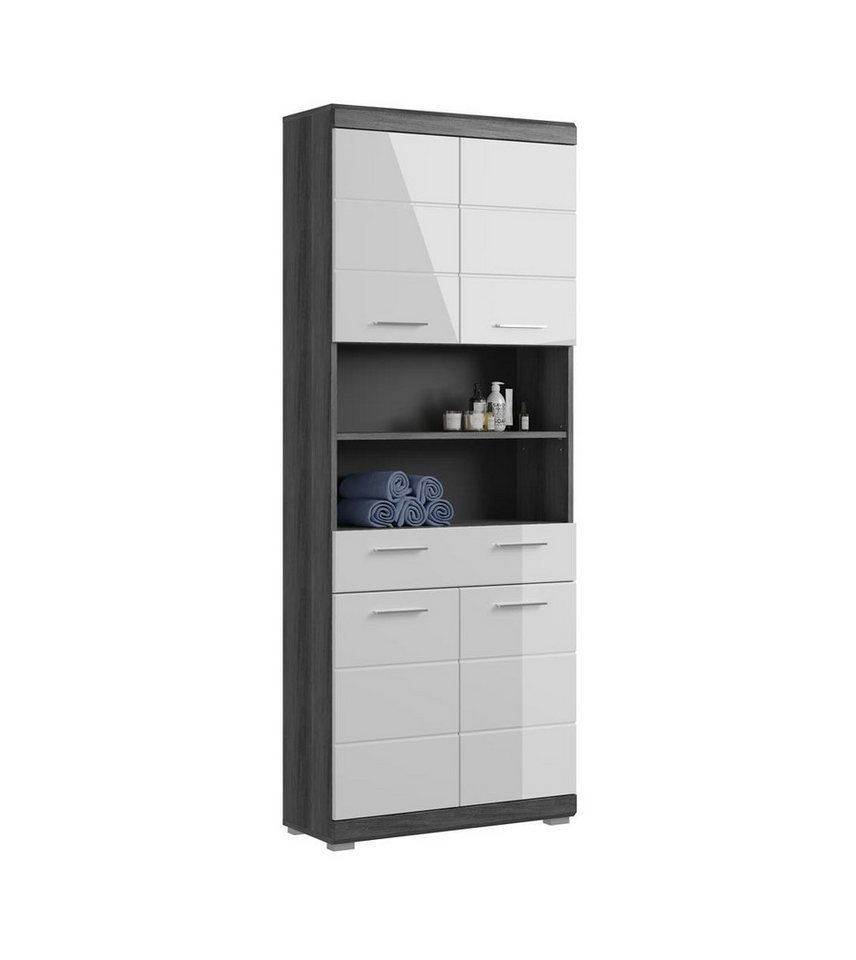 möbelvita Badkommode Vista Hochschrank B/H/T 74x191x31 in Rauchsilber und weiß von möbelvita