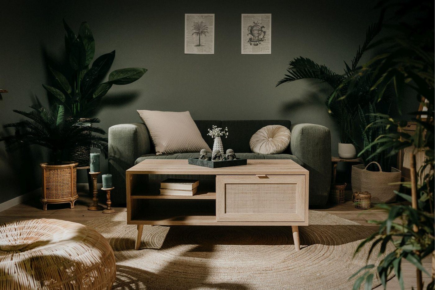 möbelvita Couchtisch Couchtisch Malmö 55A - in Sonoma Eiche mit Bast-Dekor von möbelvita