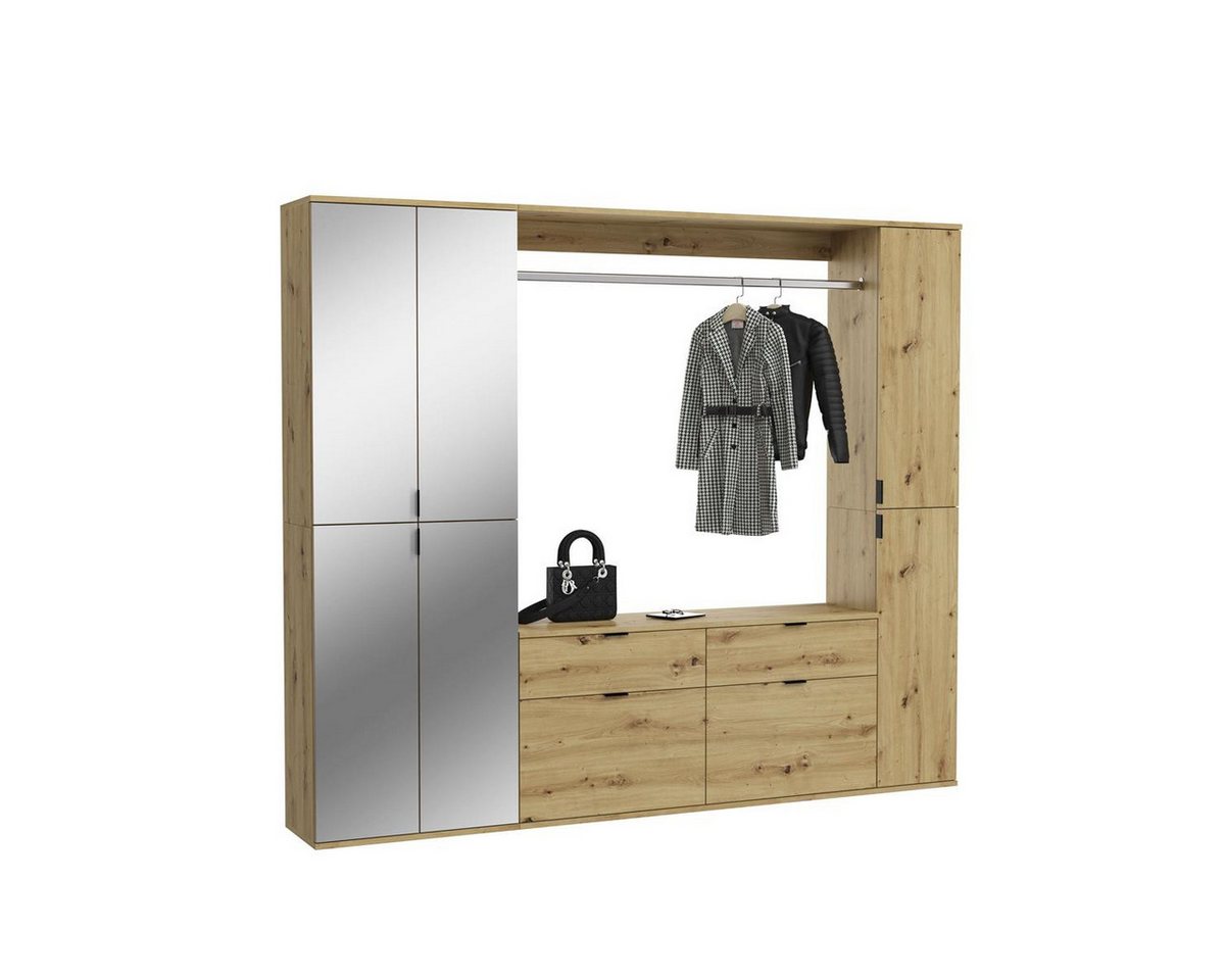 möbelvita Garderoben-Set Vision X Garderobenkombination B/H/T 212x193x34 in Artisan Eiche, (1x Spiegelschrank, 1x Kommode mit Wandboard, 1x Hochschrank) von möbelvita
