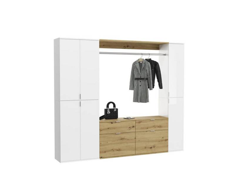 möbelvita Garderoben-Set Vision X Garderobenkombination B/H/T 212x193x34 in weiß, (2x Hochschrank breit, 1x Kommode mit Wandboard breit) von möbelvita