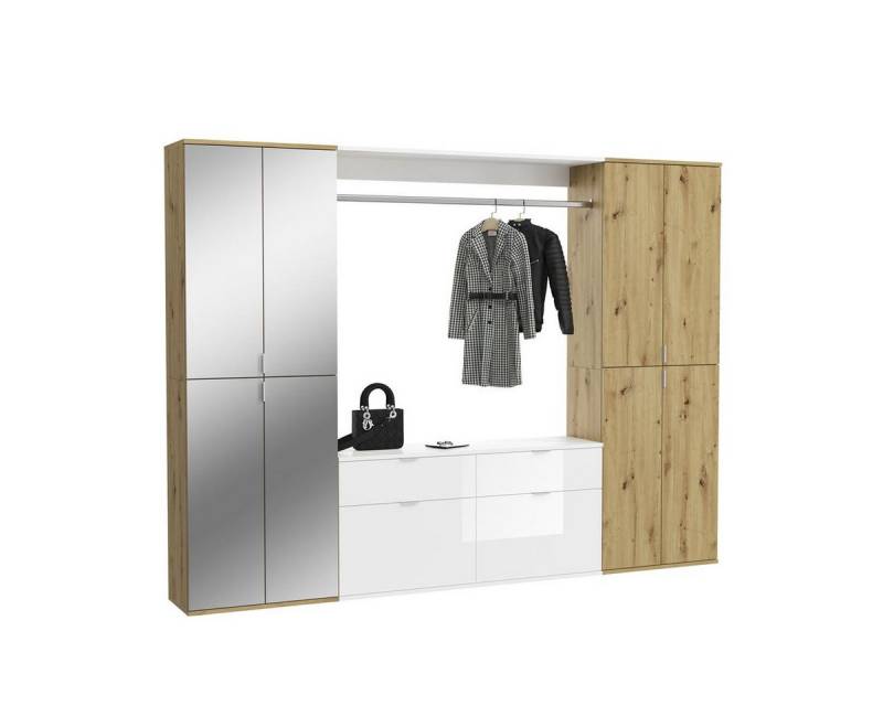 möbelvita Garderoben-Set Vision X Garderobenkombination B/H/T 243x193x34 in weiß, (1x Spiegelschrank, 1x Kommode mit Wandboard, 1x Hochschrank) von möbelvita