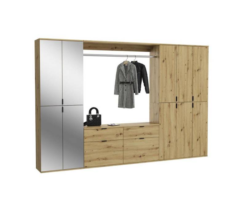 möbelvita Garderoben-Set Vision X Garderobenkombination B/H/T 273x193x34 in Artisan Eiche, (1x Spiegelschrank breit, 1x Kommode mit Wandboard, 2x Hochschrank) von möbelvita