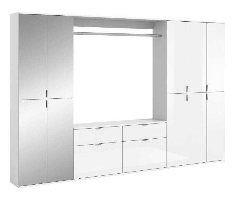 möbelvita Garderoben-Set Vision X Garderobenkombination B/H/T 273x193x34 in weiß, (1x Spiegelschrank, 1x Kommode mit Wandboard, 2x Hochschrank) von möbelvita
