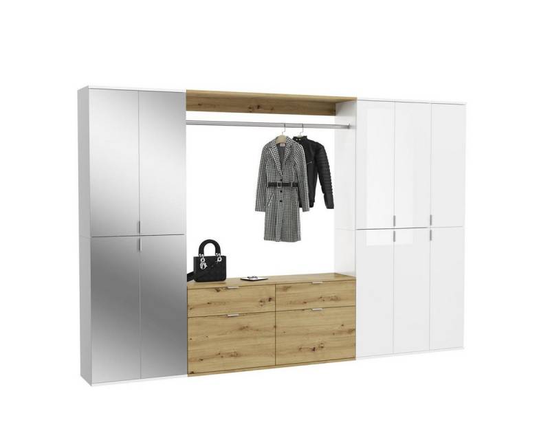 möbelvita Garderoben-Set Vision X Garderobenkombination B/H/T 273x193x34 in weiß, (1x Spiegelschrank, 1x Kommode mit Wandboard, 2x Hochschrank) von möbelvita