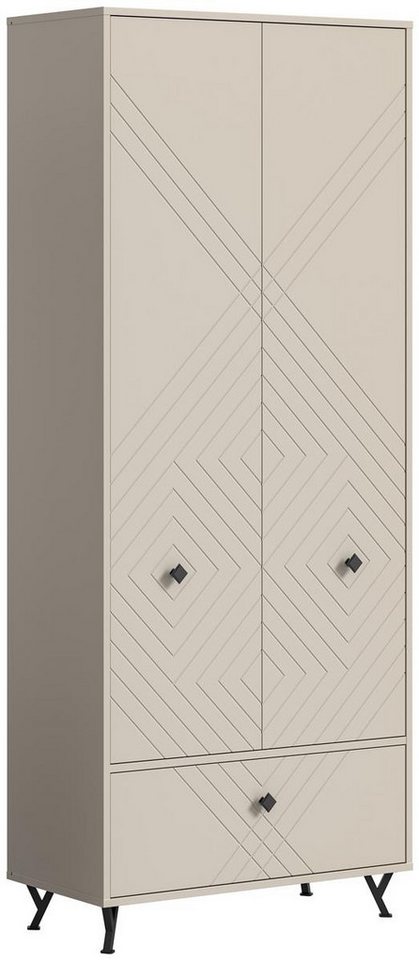 möbelvita Garderobenschrank Memo Garderobenschrank B/H/T 80x190x35 in sandbeige Front mit gefrästen Ornamenten von möbelvita