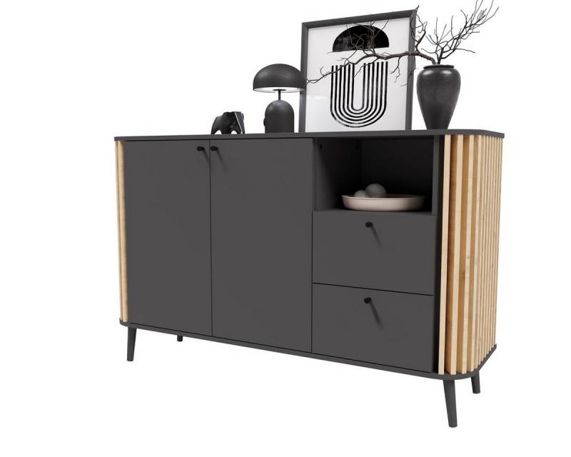 möbelvita Sideboard Fresh Sideboard B/H/T 138x87,5x40 in grau und Artisan, aufgesetzte Lamellen in 3D-Optik von möbelvita