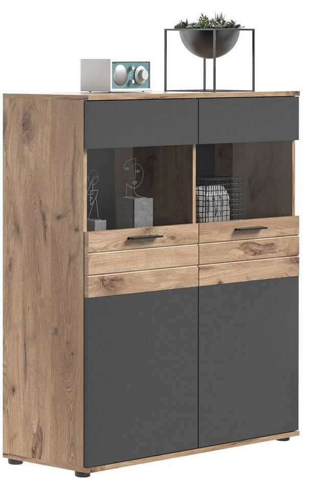 möbelvita Vitrine Forge Vitrine B/H/T 110x122x37 in Nox Oak und Basalt von möbelvita