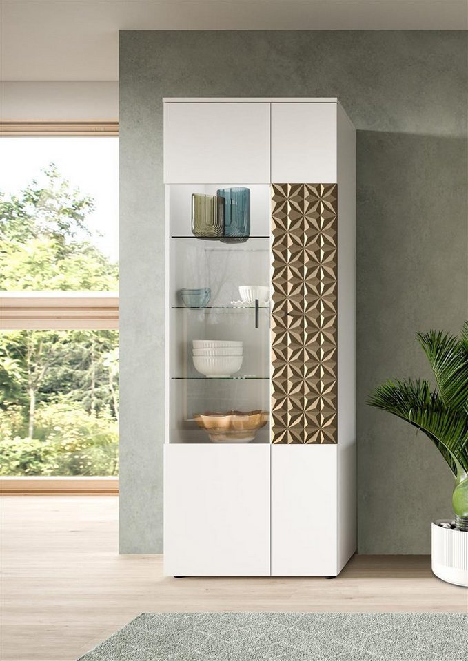 möbelvita Vitrine Halo Vitrine B/H/T 70x195x37 in weiß und gold von möbelvita