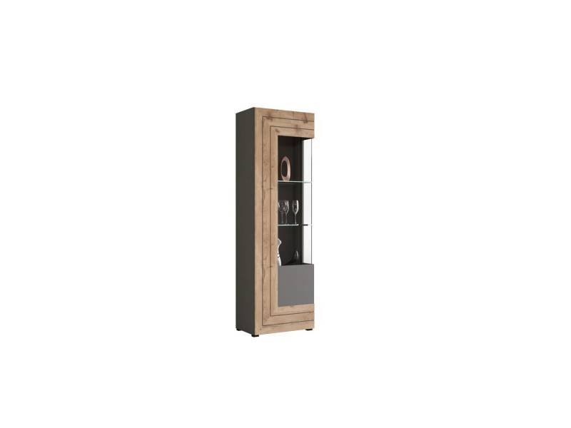 möbelvita Vitrine Snap Vitrine B/H/T 60x194x37 in grau (1x Vitrine, 1x Glasbodenclip 2er) Inkl. Glasbodenbeleuchtung von möbelvita