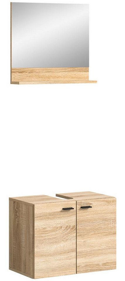 möbelvita Waschbeckenunterschrank Harbor Waschbeckenunterschrank + Spiegel B/H/T 57x44x33 in Eiche (1x Waschbeckenunterschrank, 1x Spiegel) bodenstehend und hängend montierbar von möbelvita