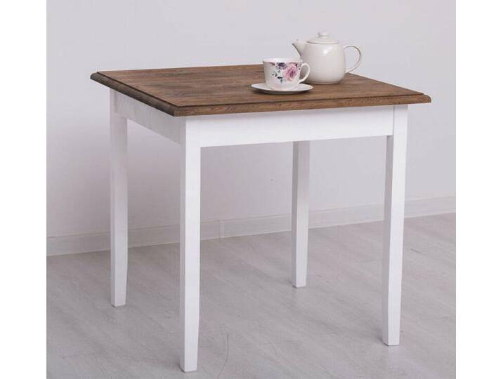 Quadratischer Holztisch Landhausstil weiß braun - 80 x 80 cm Eichenplatte von moebro