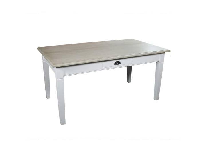 Weißer Landhaus Esstisch mit Schublade, Eichenplatte grau, 160 cm Weißer Landhaus Esstisch mit Schublade, Eichenplatte grau, 160 cm von moebro