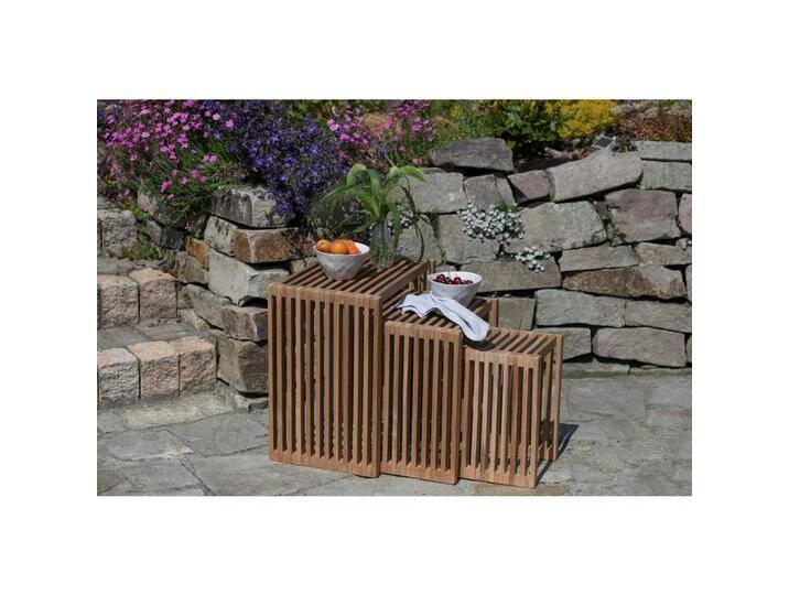 Garten-Beistelltischset Woodie 3er-Set Teak massiv von mömax