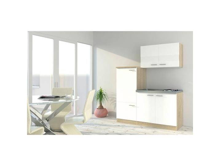 Küchenblock Economy Weiß/ Eiche m. Geräten B: ca. 160cm von mömax