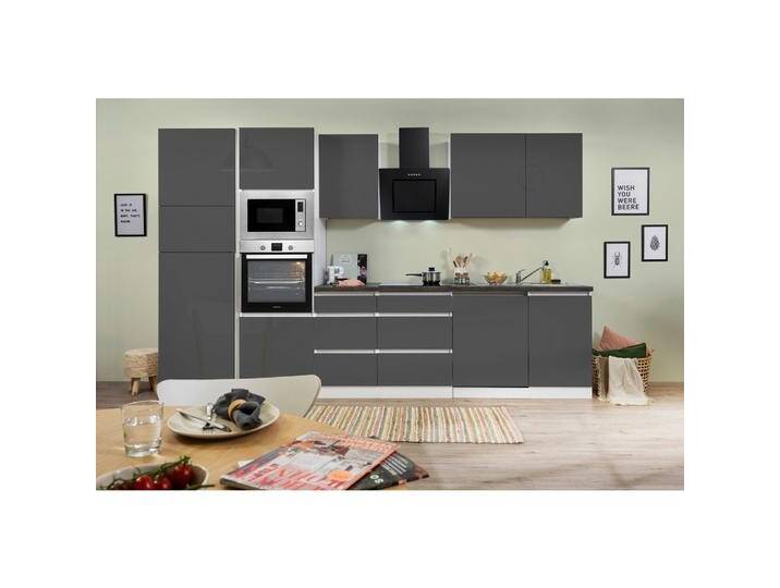 Küchenblock Lorena mit Geräten ca. 345 cm Grau Hochglanz von mömax