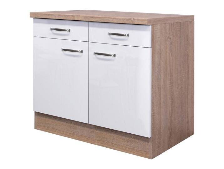 Küchenunterschrank Weiß Hochglanz/Eiche von mömax