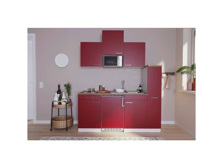 Küchenzeile Economy m. Geräte Rot/Nussbaum B: ca. 180 cm von mömax