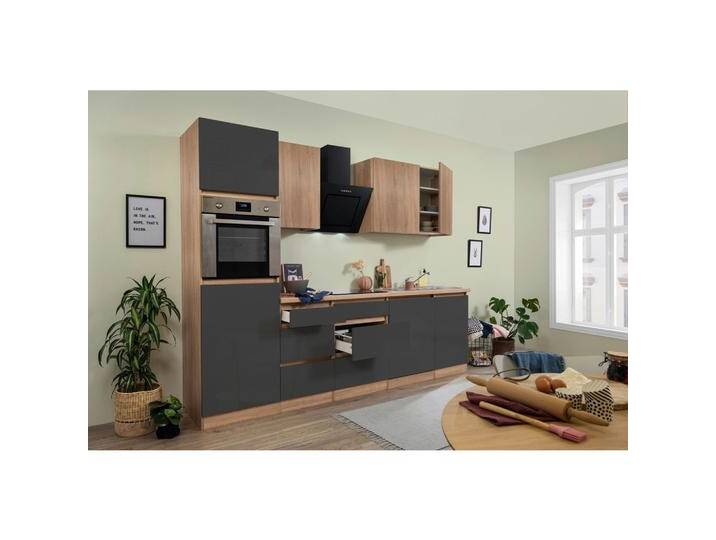 Küchenzeile Premium m. Geräte Grau/Eiche B: ca. 280 cm von mömax
