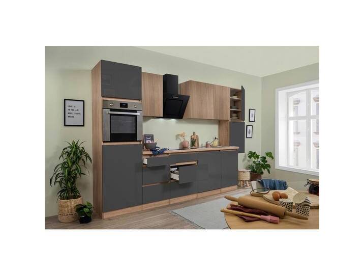 Küchenzeile Premium m. Geräte Grau/Eiche B: ca. 330 cm von mömax