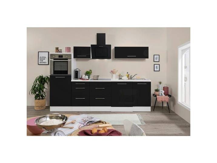 Küchenzeile mit Geräte Schwarz Hochglanz/Weiß B: ca. 280 cm von mömax