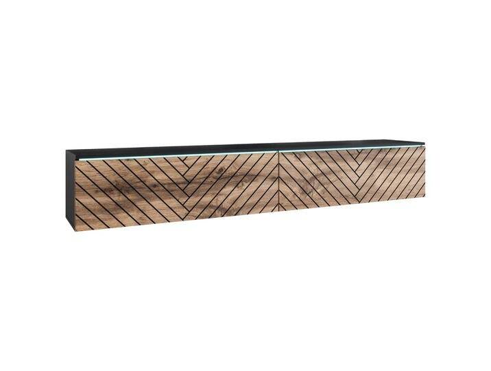 Lowboard ca. 180x30 cm mit LED Fischgräte Eiche Wotan/Schwarz von mömax