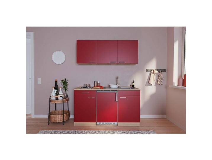 Miniküche Economy m. Geräten B: ca. 150cm Rot/Eichefarben von mömax