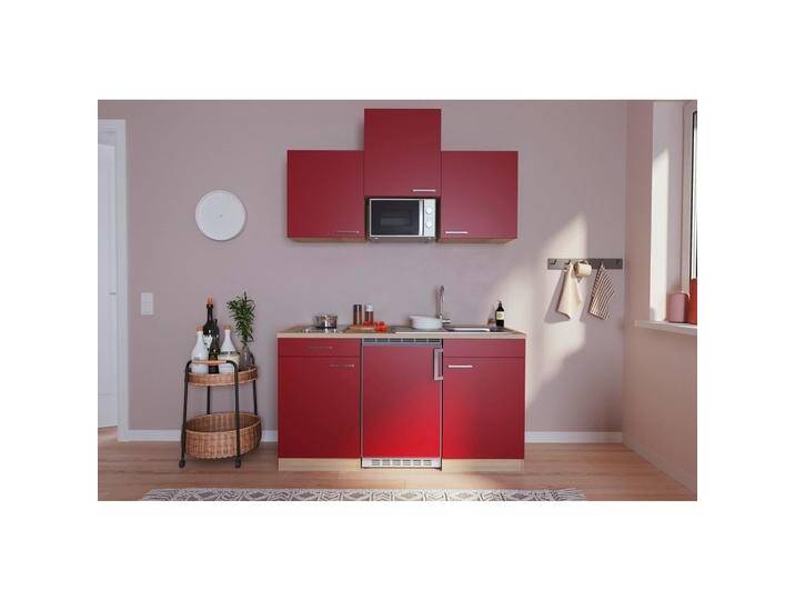 Miniküche Economy m. Geräten B: ca. 150cm Rot/Eichefarben von mömax