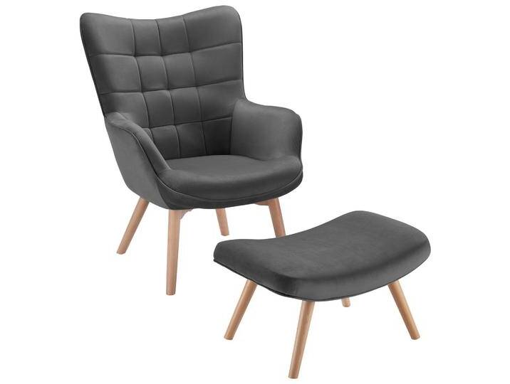 Sessel mit Hocker Merlin Grau Samt Sessel mit Hocker Merlin Grau Samt von mömax