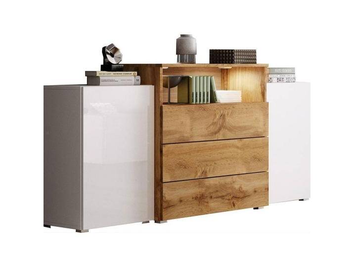 Sideboard Urban III mit LED ca. 150x69 cm Weiß/Eiche Wotan von mömax