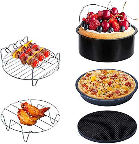 Heißluftfritteuse Zubehör, 5 PCS Zubehörset für Airfryer Fritteusen Kuchenfass Pizzateller Grillgestell Silikonmatte BPA-frei 6-Zoll Ø 16cm von mönomöro