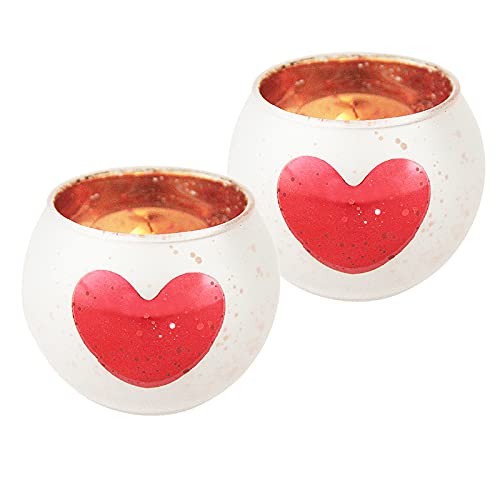 mönomöro 2er Set Teelichtgläser Windlicht, Herz-Teelicht, Teelichtaufsatz aus Glas, Glasaufsatz für Kerzenleuchter, Kerzenständer in Herzform (Rot) von mönomöro