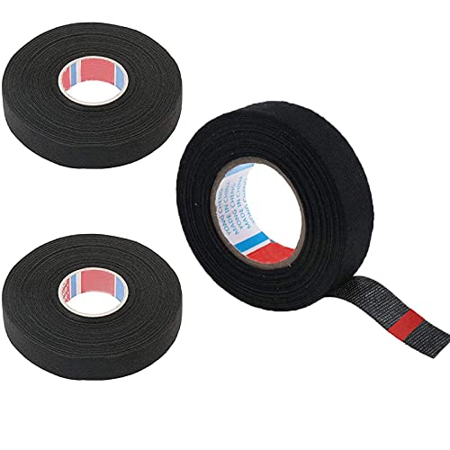 3 Rollen Isolierband Industrie Gewebeband Panzerklebeband Kabelbäume Elektriker Klebeband Kabelbäume Baumwolle Klebeband Gewebeband Electrical Tape Isolierung Wrap Klebeband für Car Motorrad 19mmx15m von mohito