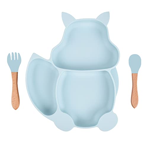 mohito Kindergeschirr, Teller mit Saugnapf, für Babys, Silikon, Babyteller, Tischset, aus Silikon, Babygeschirr, Teller, für Training, Essen (Eichhörnchengrau) von mohito