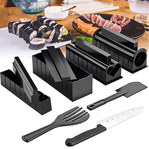 Sushi Maker Kit,11pcs DIY Sushi Set Sushi Rollen Maker Komplett DIY Sushi Maker Kit mit 8 Formen,Reisgabel,Spatel und Messer, Für Anfänger Easy Sushi Maker Einfach und Spaß Auch Als Geschenk,Schwarz von mohito