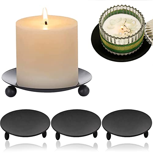 mohito Kerzenplatte Stumpenkerzenhalter 4PCS Rund Kerzenhalter Eisen Kunst Schwarz Metall Kerzenhalter für Abendessen Partylite Spa,Familie Party und Dekoration (Schwarz) von mohito